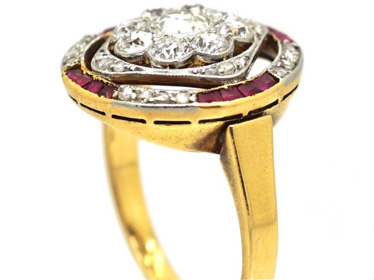 Early 20th Century 18ct Gold, Diamond & Ruby Daisy Cluster Ring within a Circle Of Rubies & Diamonds