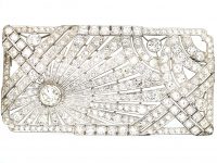 Art Deco Platinum Large Sunburst Rectangular Brooch set with Diamonds