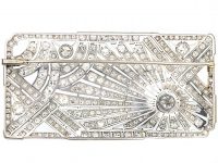 Art Deco Platinum Large Sunburst Rectangular Brooch set with Diamonds