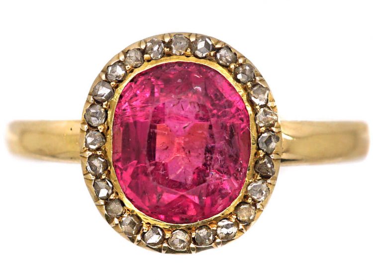 Edwardian 18ct Gold, Pink Tourmaline & Rose Diamond Cluster Ring