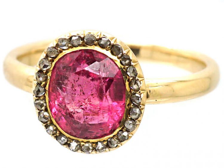 Edwardian 18ct Gold, Pink Tourmaline & Rose Diamond Cluster Ring