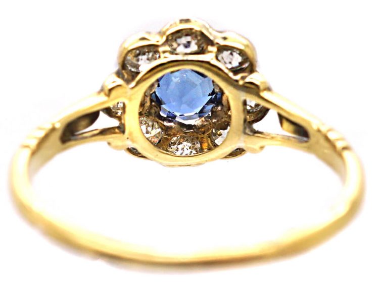 Edwardian 18ct Gold & Platinum, Sapphire & Diamond Cluster Ring