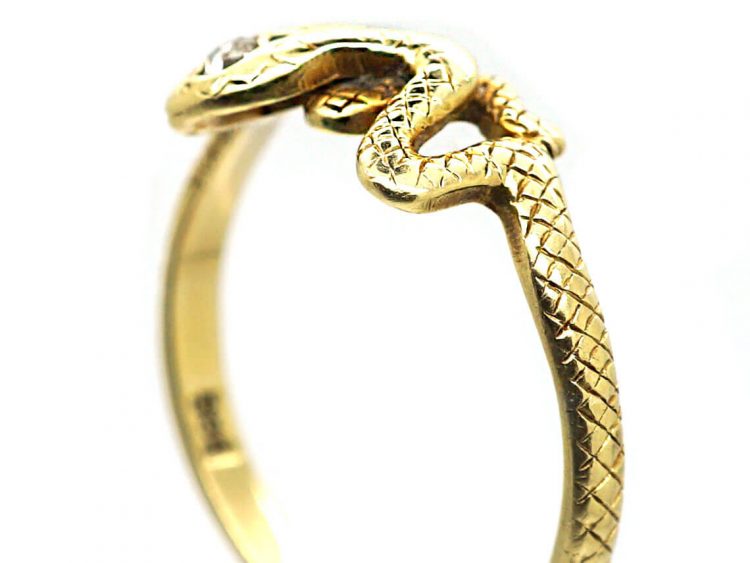 Early 20th Century Snake Ring with a Diamond in His Head