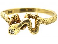 Early 20th Century Snake Ring with a Diamond in His Head