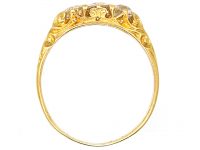 Victorian 18ct Gold, Three Stone Old Mine Cut Diamond Carved Half Hoop Ring