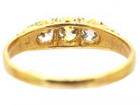 Victorian 18ct Gold, Three Stone Old Mine Cut Diamond Carved Half Hoop Ring