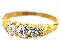 Victorian 18ct Gold, Three Stone Old Mine Cut Diamond Carved Half Hoop Ring