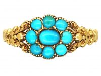 Georgian 15ct Gold Turquoise Forget me Not Cluster Ring with Ornate Shoulders