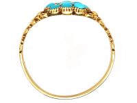 Georgian 15ct Gold Turquoise Forget me Not Cluster Ring with Ornate Shoulders