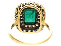 Early 20th Century 18ct Gold & Platinum, Emerald & Diamond Rectangular Cluster Ring