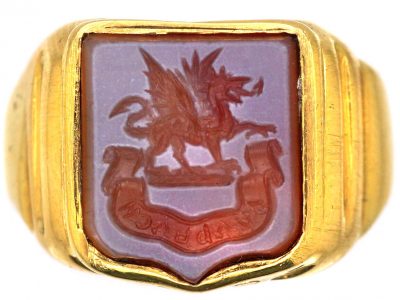 Victorian 18ct Gold Signet Ring with Carnelian Intaglio with a Welsh Dragon