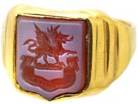 Victorian 18ct Gold Signet Ring with Carnelian Intaglio with a Welsh Dragon