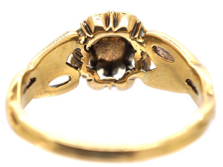 Art Nouveau 18ct Gold & Rose Diamond Ring with Bulrush Detail on the Shoulders