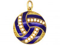 Victorian 18ct Gold, Blue Enamel & Natural Split Pearl Locket