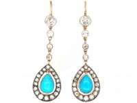 Edwardian 15ct Gold & Platinum Turquoise & Diamond Drop Earrings