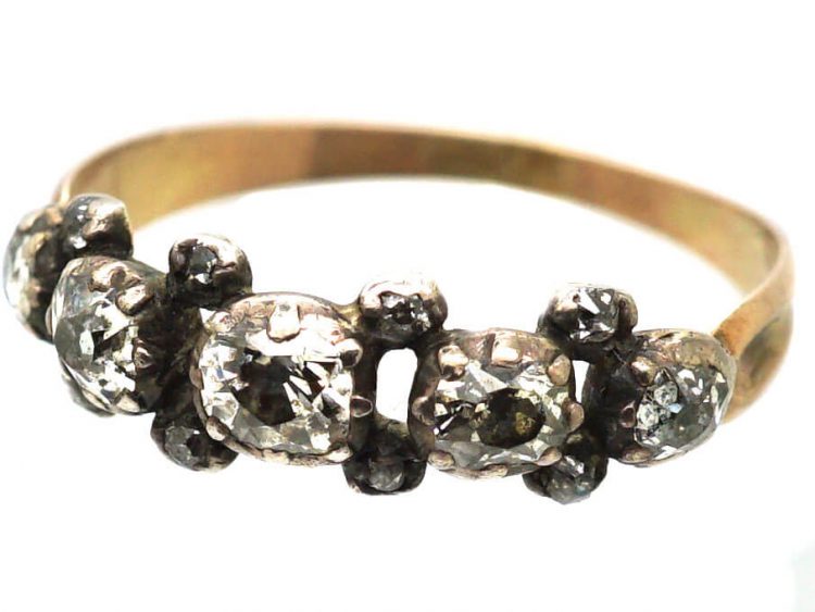 Georgian Five Stone Diamond Ring with Small Diamonds In Between