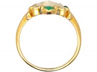 Edwardian 18ct Gold, Baroque Pearl, Emerald & Rose Diamond Ring