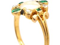 Edwardian 18ct Gold, Baroque Pearl, Emerald & Rose Diamond Ring