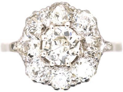 Early 20th Century 18ct White Gold Diamond Cluster Ring