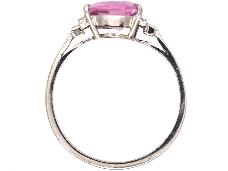 Art Deco Platinum Pink Sapphire & Baguette Diamond Ring