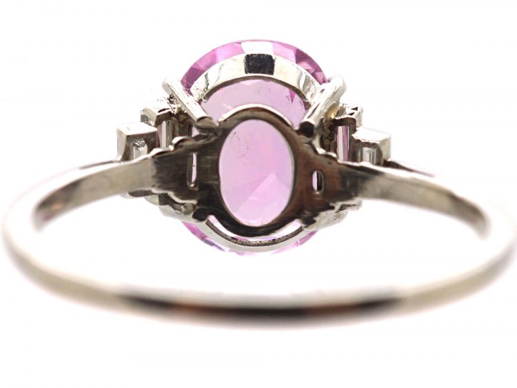 Art Deco Platinum Pink Sapphire & Baguette Diamond Ring