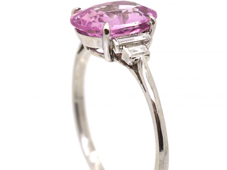 Art Deco Platinum Pink Sapphire & Baguette Diamond Ring