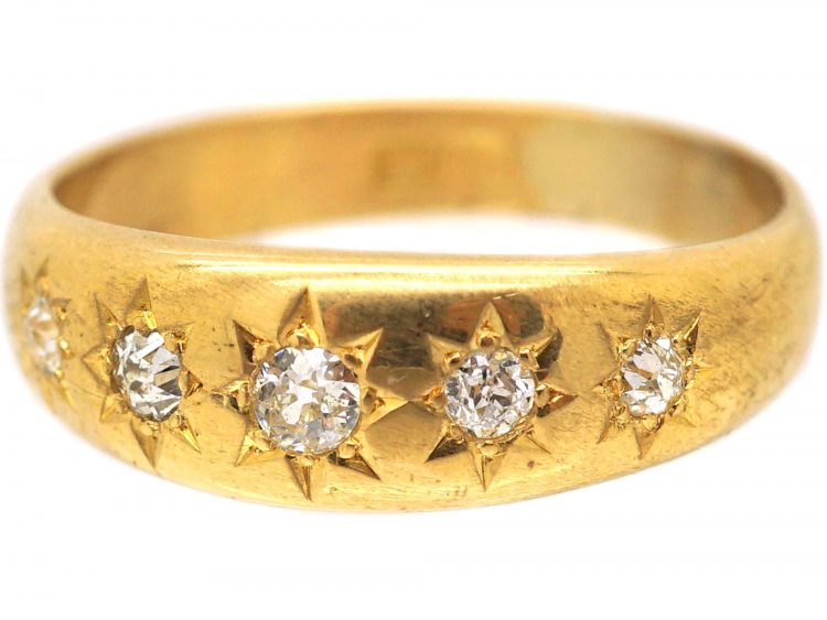 Victorian 18ct Gold Five Stone Diamond Gypsy Ring