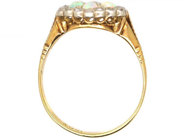 Edwardian 18ct Gold & Platinum, Opal & Diamond Hexagonal Cluster Ring