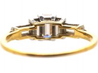 Art Deco 18ct Gold & Platinum, Three Stone Baguette Cut Diamond Ring with Baguette Cut Diamond Shoulders