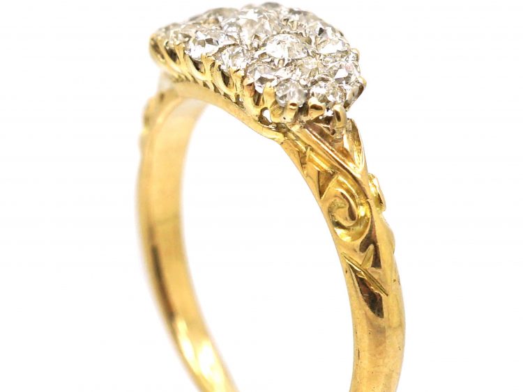 Edwardian 18ct Gold Oval Shaped Diamond Cluster Ring