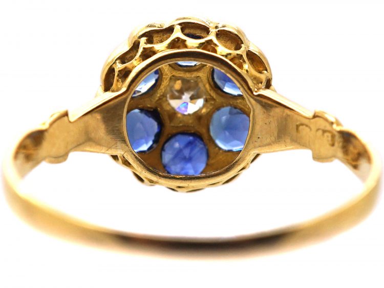 Edwardian 18ct Gold Sapphire & Diamond Cluster Ring