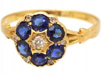 Edwardian 18ct Gold Sapphire & Diamond Cluster Ring