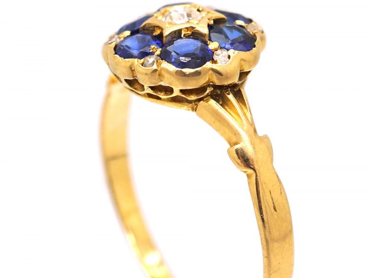 Edwardian 18ct Gold Sapphire & Diamond Cluster Ring