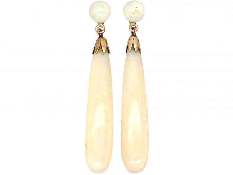 Edwardian 9ct Gold, Opal Drop Earrings