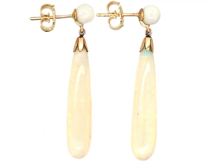 Edwardian 9ct Gold, Opal Drop Earrings