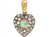 Victorian Heart Shaped Pendant set with an Opal & Rose Diamonds