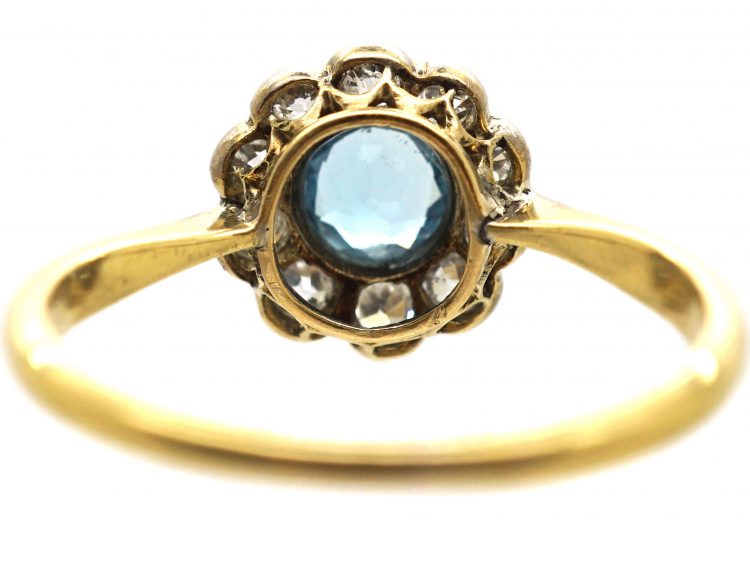 Edwardian 18ct Gold & Platinum, Aquamarine & Diamond Cluster Ring