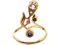 Russian Art Nouveau 14ct Two Colour Gold Sapphire & Diamond Ring