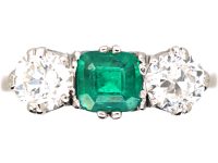 Edwardian Platinum, Emerald & Diamond Three Stone Ring