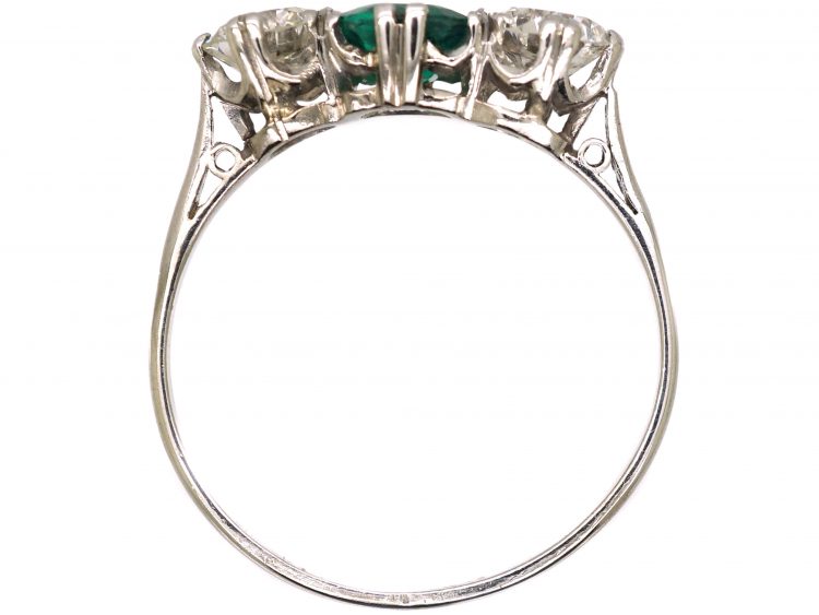 Edwardian Platinum, Emerald & Diamond Three Stone Ring