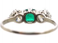 Edwardian Platinum, Emerald & Diamond Three Stone Ring