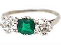 Edwardian Platinum, Emerald & Diamond Three Stone Ring