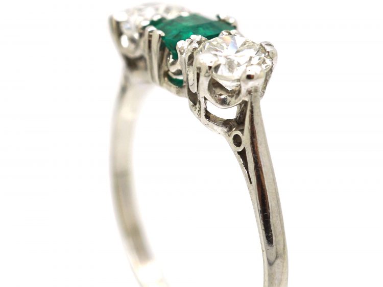 Edwardian Platinum, Emerald & Diamond Three Stone Ring