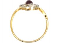 Art Nouveau 18ct Gold & Platinum Ring set with a Cabochon Ruby & Diamonds