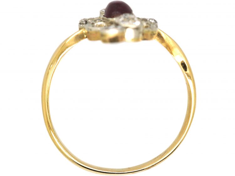 Art Nouveau 18ct Gold & Platinum Ring set with a Cabochon Ruby & Diamonds