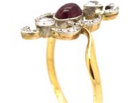 Art Nouveau 18ct Gold & Platinum Ring set with a Cabochon Ruby & Diamonds