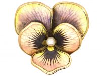 Early 20th Century 14ct Gold & Enamel & Natural Pearl Pansy Brooch by Crane & Theurer Inc