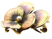 Early 20th Century 14ct Gold & Enamel & Natural Pearl Pansy Brooch by Crane & Theurer Inc