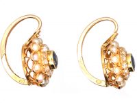 Early 20th Century French 18ct Gold Round Earrings set with Sapphires, Rose diamonds & Natural Split Pearls