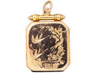 Edwardian 9ct Gold Locket with Garter & Swallow Engraved Motifs